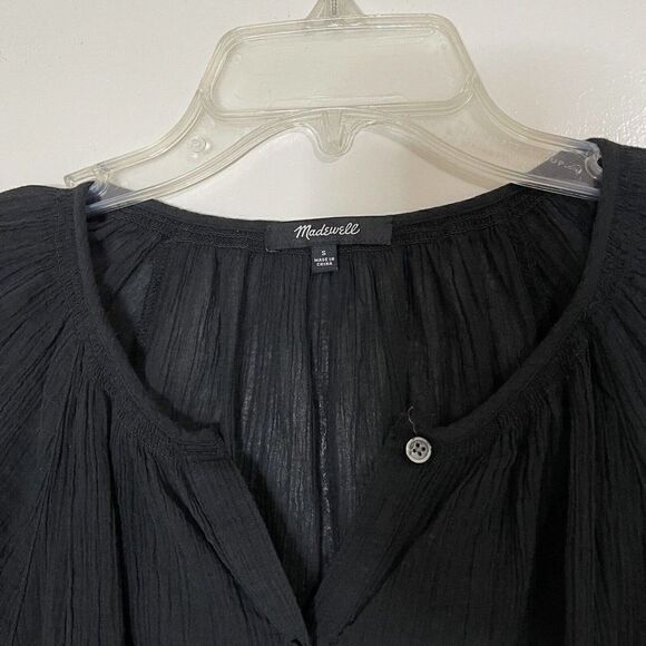 MADEWELL black Sheer Button down Short sleeve Blouse top size US - Picture 2 of 5